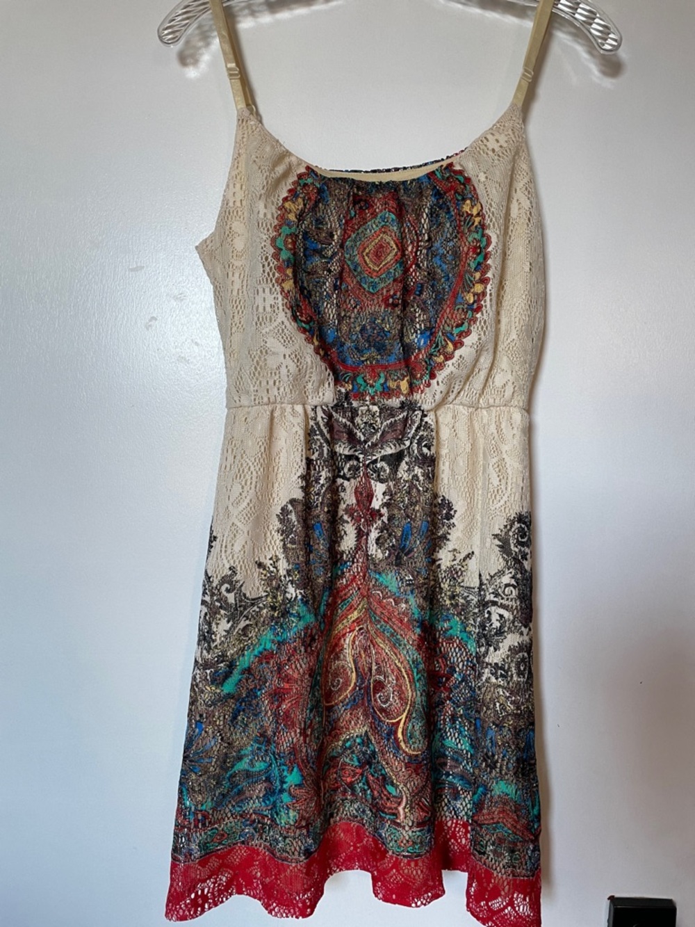 ALLOY Cream Lace Mini Dress with Multicolor Paisley Accents